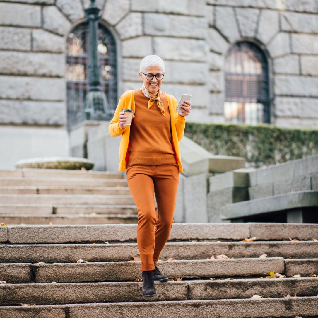 woman balance stairs